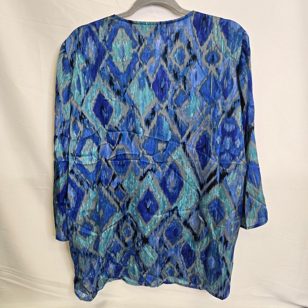 Chico's Ikat Printed Sequin Embellished Tunic Top Boho Hippie Blue Size 3‎ XL - Picture 3 of 11